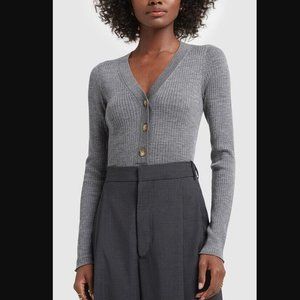 Gray Ribbed V-Neck Cardigan Sweater